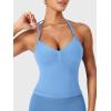 imageYEOREO SoftHue Impact Longline Strappy Top Womens Halter Workout Tank Tops Backless Gym Longline with Adjustable StrapBlissful Blue