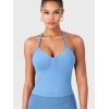 imageYEOREO SoftHue Impact Longline Strappy Top Womens Halter Workout Tank Tops Backless Gym Longline with Adjustable StrapBlissful Blue