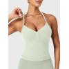 imageYEOREO SoftHue Impact Longline Strappy Top Womens Halter Workout Tank Tops Backless Gym Longline with Adjustable StrapFog Green
