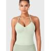 imageYEOREO SoftHue Impact Longline Strappy Top Womens Halter Workout Tank Tops Backless Gym Longline with Adjustable StrapFog Green