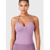 imageYEOREO SoftHue Impact Longline Strappy Top Womens Halter Workout Tank Tops Backless Gym Longline with Adjustable StrapPink Purple