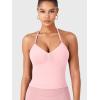 imageYEOREO SoftHue Impact Longline Strappy Top Womens Halter Workout Tank Tops Backless Gym Longline with Adjustable StrapPink Rose