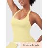 imageYEOREO SoftHue Womens Impact Halter Tank Top Longline Backless Scoop Neck Builtin Bra Sports Workout Gym Crop TopCreamy Yellow