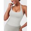 imageYEOREO SoftHue Womens Impact Halter Tank Top Longline Backless Scoop Neck Builtin Bra Sports Workout Gym Crop TopFeather Rice