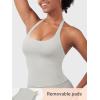 imageYEOREO SoftHue Womens Impact Halter Tank Top Longline Backless Scoop Neck Builtin Bra Sports Workout Gym Crop TopFeather Rice