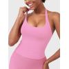 imageYEOREO SoftHue Womens Impact Halter Tank Top Longline Backless Scoop Neck Builtin Bra Sports Workout Gym Crop TopPeach Powder