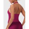 imageYEOREO SoftHue Womens Impact Halter Tank Top Longline Backless Scoop Neck Builtin Bra Sports Workout Gym Crop TopRaspberry Red