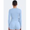 imageYEOREO Women Pilates Wrap Top Long Sleeve Tie Ballet Workout Yoga Shirt Michelie Y2K V Neck Cropped TopsAiry Blue