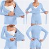imageYEOREO Women Pilates Wrap Top Long Sleeve Tie Ballet Workout Yoga Shirt Michelie Y2K V Neck Cropped TopsAiry Blue