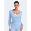 imageYEOREO Women Pilates Wrap Top Long Sleeve Tie Ballet Workout Yoga Shirt Michelie Y2K V Neck Cropped TopsAiry Blue