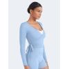imageYEOREO Women Pilates Wrap Top Long Sleeve Tie Ballet Workout Yoga Shirt Michelie Y2K V Neck Cropped TopsAiry Blue
