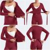 imageYEOREO Women Pilates Wrap Top Long Sleeve Tie Ballet Workout Yoga Shirt Michelie Y2K V Neck Cropped TopsAnchor Red