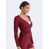 imageYEOREO Women Pilates Wrap Top Long Sleeve Tie Ballet Workout Yoga Shirt Michelie Y2K V Neck Cropped TopsAnchor Red