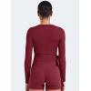 imageYEOREO Women Pilates Wrap Top Long Sleeve Tie Ballet Workout Yoga Shirt Michelie Y2K V Neck Cropped TopsAnchor Red