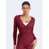 imageYEOREO Women Pilates Wrap Top Long Sleeve Tie Ballet Workout Yoga Shirt Michelie Y2K V Neck Cropped TopsAnchor Red