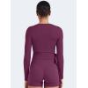 imageYEOREO Women Pilates Wrap Top Long Sleeve Tie Ballet Workout Yoga Shirt Michelie Y2K V Neck Cropped TopsBlack Cherry