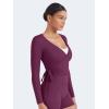 imageYEOREO Women Pilates Wrap Top Long Sleeve Tie Ballet Workout Yoga Shirt Michelie Y2K V Neck Cropped TopsBlack Cherry