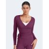 imageYEOREO Women Pilates Wrap Top Long Sleeve Tie Ballet Workout Yoga Shirt Michelie Y2K V Neck Cropped TopsBlack Cherry