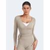 imageYEOREO Women Pilates Wrap Top Long Sleeve Tie Ballet Workout Yoga Shirt Michelie Y2K V Neck Cropped TopsLight Sand