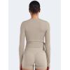 imageYEOREO Women Pilates Wrap Top Long Sleeve Tie Ballet Workout Yoga Shirt Michelie Y2K V Neck Cropped TopsLight Sand