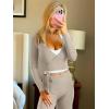 imageYEOREO Women Pilates Wrap Top Long Sleeve Tie Ballet Workout Yoga Shirt Michelie Y2K V Neck Cropped TopsLight Sand