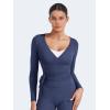 imageYEOREO Women Pilates Wrap Top Long Sleeve Tie Ballet Workout Yoga Shirt Michelie Y2K V Neck Cropped TopsNavy Blue