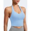 imageYEOREO Womens Halter Crop Top V Neck Workout Going Out Tank Top Padded Sleeveless Backless Trendy Summer CamisoleAiry Blue