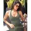 imageYEOREO Womens Halter Crop Top V Neck Workout Going Out Tank Top Padded Sleeveless Backless Trendy Summer CamisoleArmy Green
