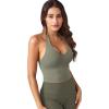 imageYEOREO Womens Halter Crop Top V Neck Workout Going Out Tank Top Padded Sleeveless Backless Trendy Summer CamisoleArmy Green