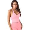 imageYEOREO Womens Halter Crop Top V Neck Workout Going Out Tank Top Padded Sleeveless Backless Trendy Summer CamisoleBaby Pink