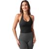 imageYEOREO Womens Halter Crop Top V Neck Workout Going Out Tank Top Padded Sleeveless Backless Trendy Summer CamisoleBlack