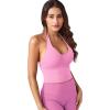 imageYEOREO Womens Halter Crop Top V Neck Workout Going Out Tank Top Padded Sleeveless Backless Trendy Summer CamisoleBubblegum Pink