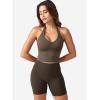 imageYEOREO Womens Halter Crop Top V Neck Workout Going Out Tank Top Padded Sleeveless Backless Trendy Summer CamisoleCoffee