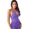 imageYEOREO Womens Halter Crop Top V Neck Workout Going Out Tank Top Padded Sleeveless Backless Trendy Summer CamisoleDahlia Purple