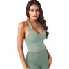 imageYEOREO Womens Halter Crop Top V Neck Workout Going Out Tank Top Padded Sleeveless Backless Trendy Summer CamisoleJadeite