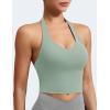 imageYEOREO Womens Halter Crop Top V Neck Workout Going Out Tank Top Padded Sleeveless Backless Trendy Summer CamisoleJadeite