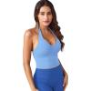 imageYEOREO Womens Halter Crop Top V Neck Workout Going Out Tank Top Padded Sleeveless Backless Trendy Summer CamisoleLight Blue