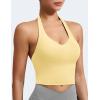 imageYEOREO Womens Halter Crop Top V Neck Workout Going Out Tank Top Padded Sleeveless Backless Trendy Summer CamisoleMilk Yellow