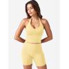 imageYEOREO Womens Halter Crop Top V Neck Workout Going Out Tank Top Padded Sleeveless Backless Trendy Summer CamisoleMilk Yellow