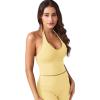 imageYEOREO Womens Halter Crop Top V Neck Workout Going Out Tank Top Padded Sleeveless Backless Trendy Summer CamisoleMilk Yellow