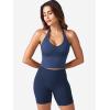 imageYEOREO Womens Halter Crop Top V Neck Workout Going Out Tank Top Padded Sleeveless Backless Trendy Summer CamisoleNavy
