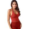 imageYEOREO Womens Halter Crop Top V Neck Workout Going Out Tank Top Padded Sleeveless Backless Trendy Summer CamisoleRed