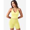 imageYEOREO Womens Halter Crop Top V Neck Workout Going Out Tank Top Padded Sleeveless Backless Trendy Summer CamisoleSky Yellow