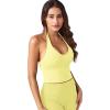 imageYEOREO Womens Halter Crop Top V Neck Workout Going Out Tank Top Padded Sleeveless Backless Trendy Summer CamisoleSky Yellow