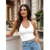 imageYEOREO Womens Halter Crop Top V Neck Workout Going Out Tank Top Padded Sleeveless Backless Trendy Summer CamisoleWhite