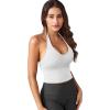 imageYEOREO Womens Halter Crop Top V Neck Workout Going Out Tank Top Padded Sleeveless Backless Trendy Summer CamisoleWhite