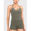 imageYEOREO Womens Impact Halter Tank Top Strappy Padded Halter Open Back Deep V Neck Builtin Bra Workout Gym Crop TopsGray Green