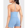 imageYEOREO Womens Impact Halter Tank Top Strappy Padded Halter Open Back Deep V Neck Builtin Bra Workout Gym Crop TopsSky Bule