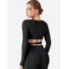 imageYEOREO Wrap Long Sleeve Cropped Top for Women Workout Pilates Ballet Tie Shirt for Dance Yoga Active BlousesBlack