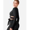 imageYEOREO Wrap Long Sleeve Cropped Top for Women Workout Pilates Ballet Tie Shirt for Dance Yoga Active BlousesBlack